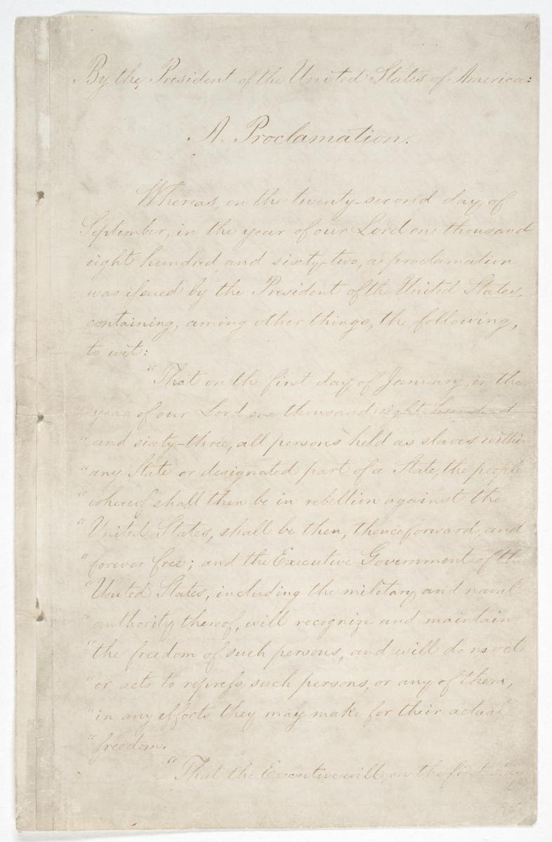 The Emancipation Proclamation (page 1) Record Group 11 General Records of the United States View in National Archives Catalog