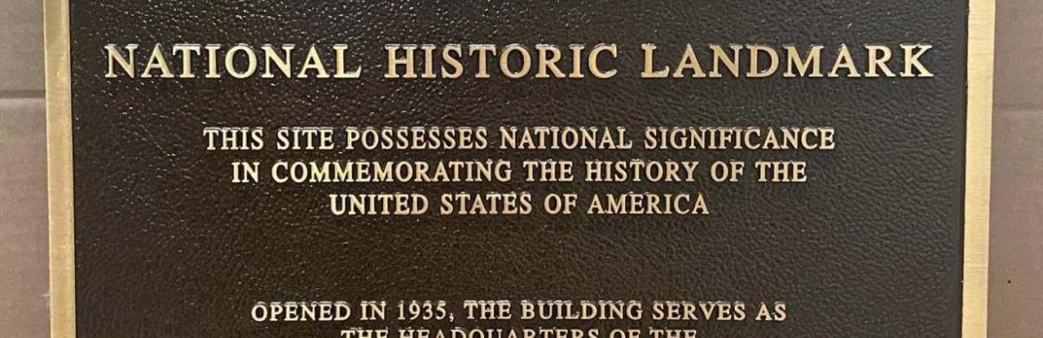 National Archives Building’s National Historic Landmark plaque close up. National Archives photo by Jessie Kratz.