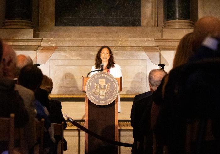 Dr. Colleen Shogan makes remarks as Archivist of the United States on Sept. 11, 2023, at the National Archives in Washington, DC. NARA Photo by Susana Raab.