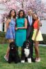 President Barack Obama, First Lady Michelle Obama, and daughters Malia and Sasha pose for a family portrait with Bo and Sunny in the Rose Garden of the White House on Easter Sunday, April 5, 2015.